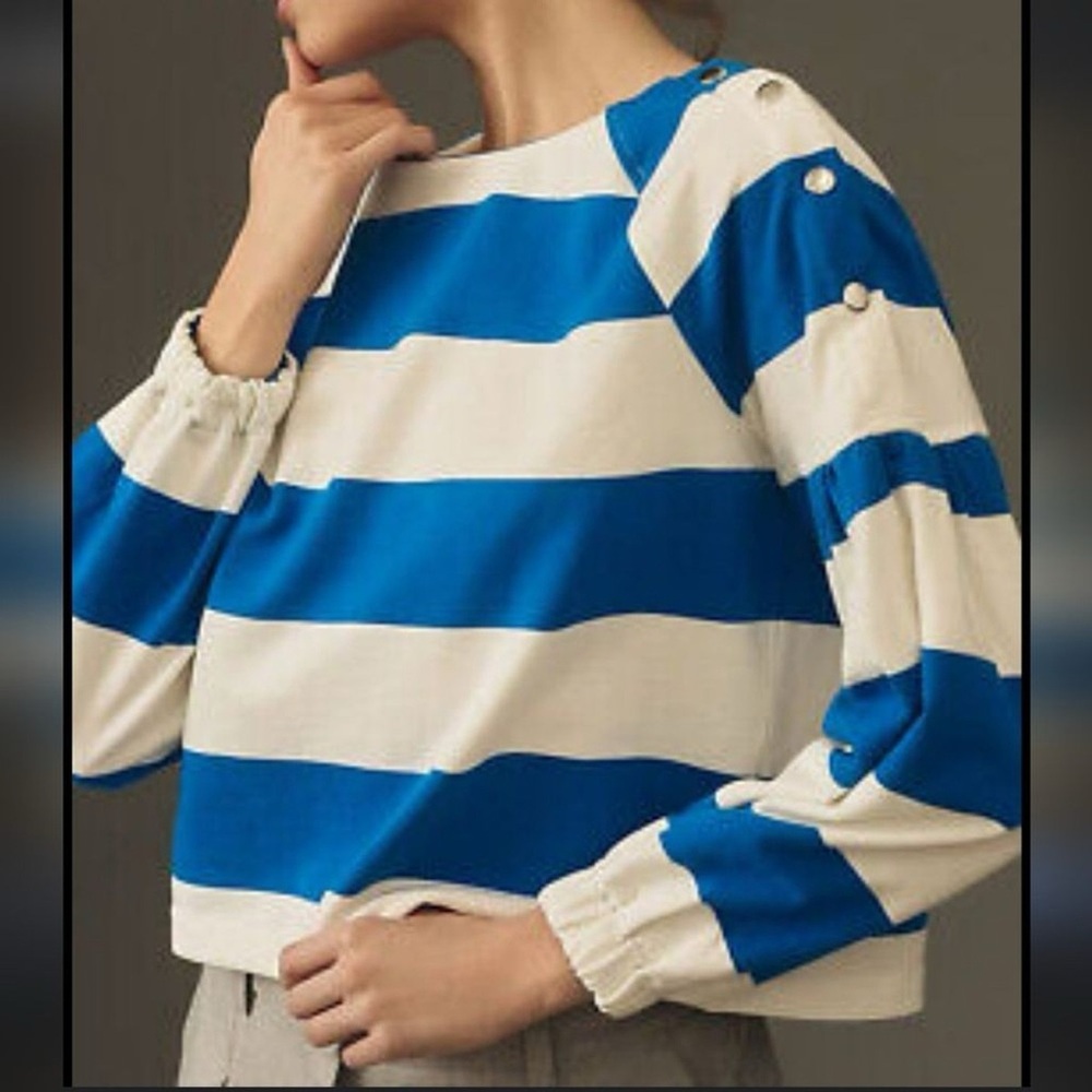 Maeve by Anthro French Terry
Sweatshirt Blue White Stripes